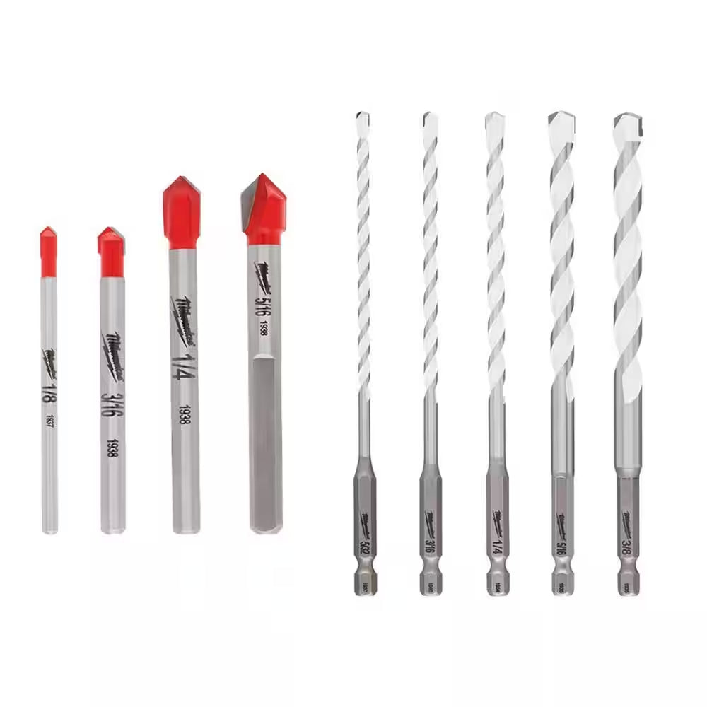 Carbide Glass and Tile Bit Set & Multi-Material Drill Bits Set (9-Pack)