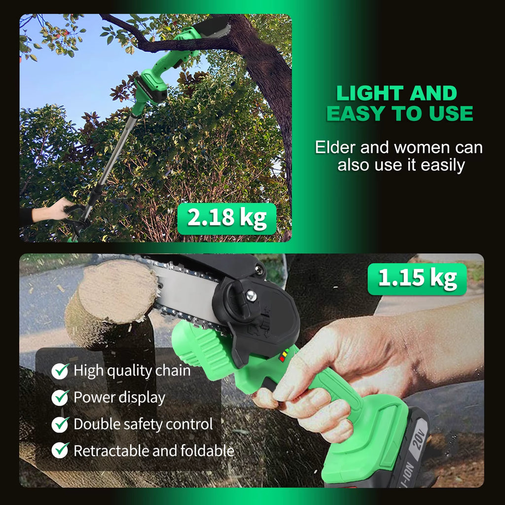 20V 4 Inch Industrial Cordless Pole Saw & Mini Chainsaw Long Pole DIY Grade for Wood Cutting Local US Warehouse
