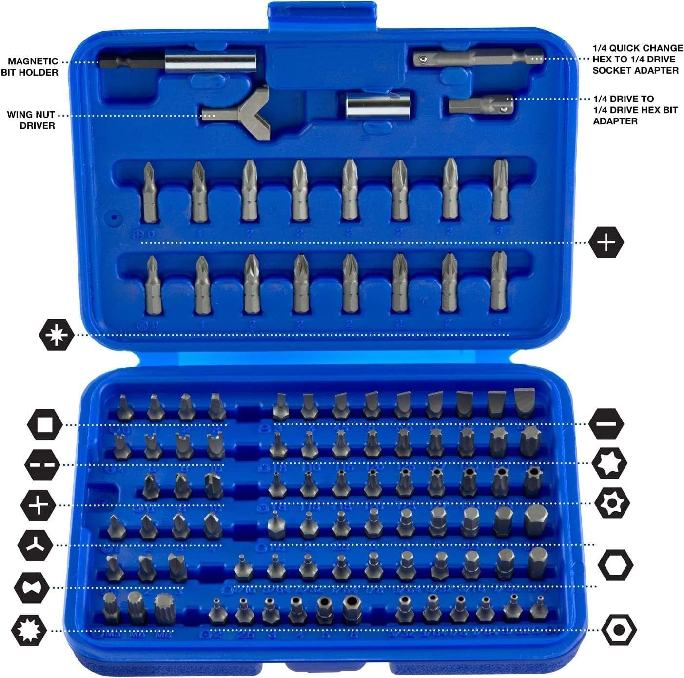 NEIKO 10048A Security Bit Set |100-Piece Set | Cr-V Steel | 1/4-Inch Adapters |