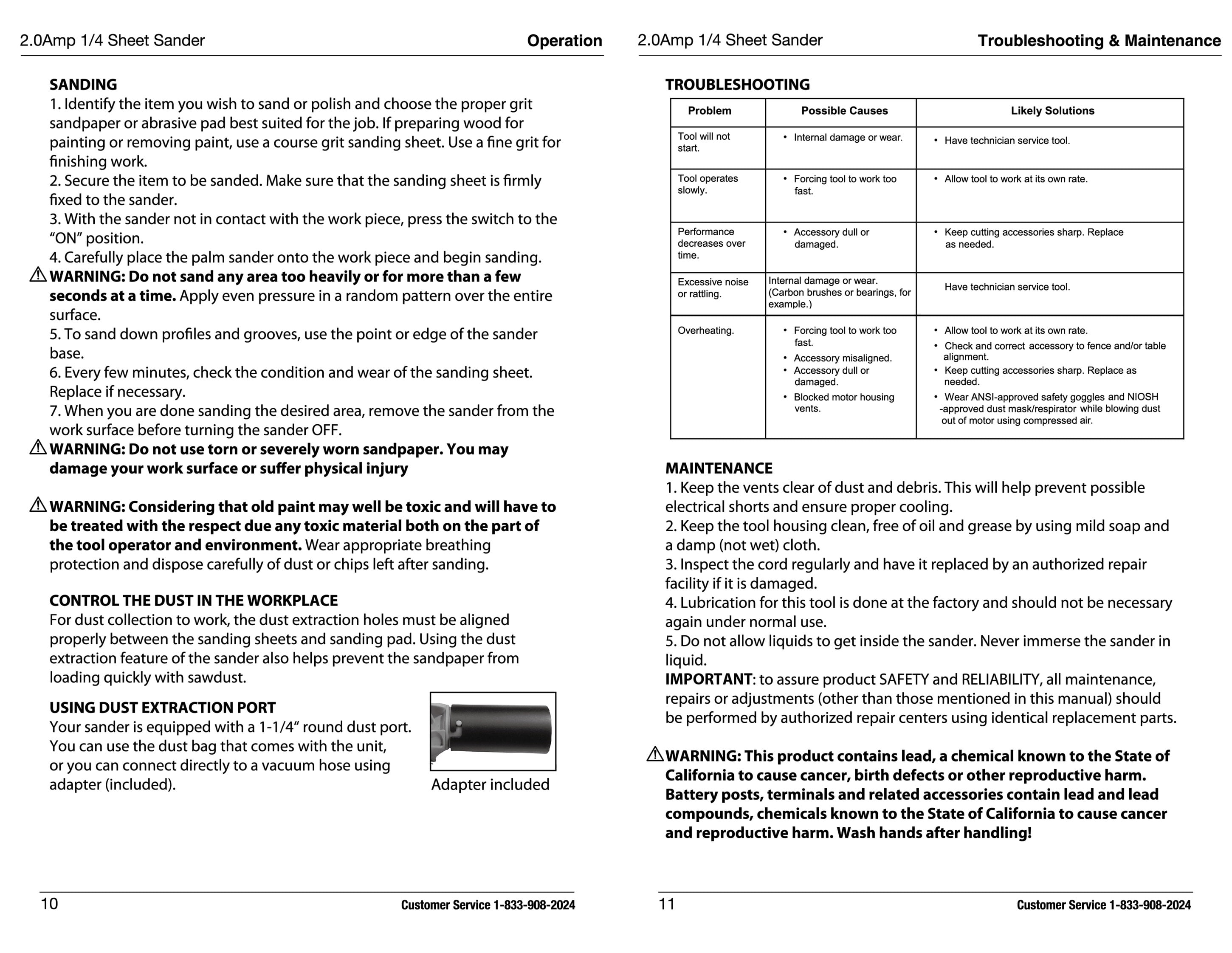 2 Amp Corded 1/4 Sheet Palm Sander with Dust Bag, Vacuum Hose Adapter, Punch Plate & 3 Sanding Sheets, New Condition