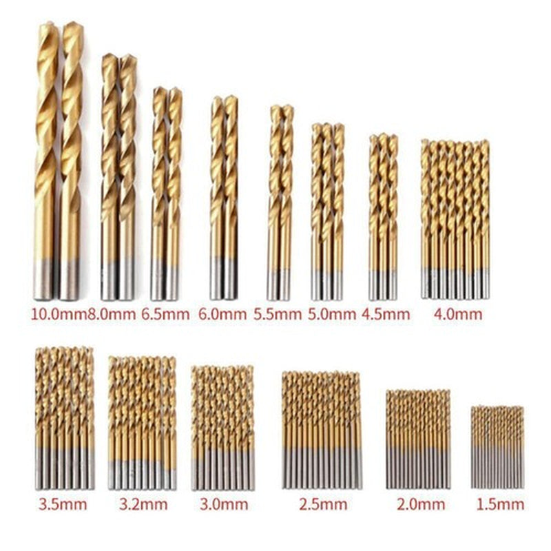 99 PCS HSS 135° TIP TITANIUM COATED TWIST DRILL BIT SET 1.5-10MM IRON BOX