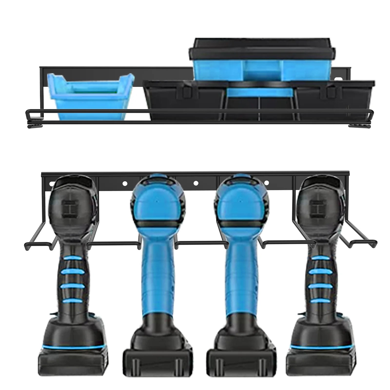 Power Tools Organizer, Electric Drill Storage Rack Holds 4 Drills, Heavy Duty Tool Storage Rack, Wall Mounted Shelf for Handheld & Power Tools at Garage, Home, Workshop, Shed