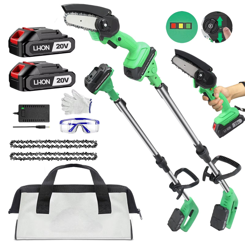 20V 4 Inch Industrial Cordless Pole Saw & Mini Chainsaw Long Pole DIY Grade for Wood Cutting Local US Warehouse