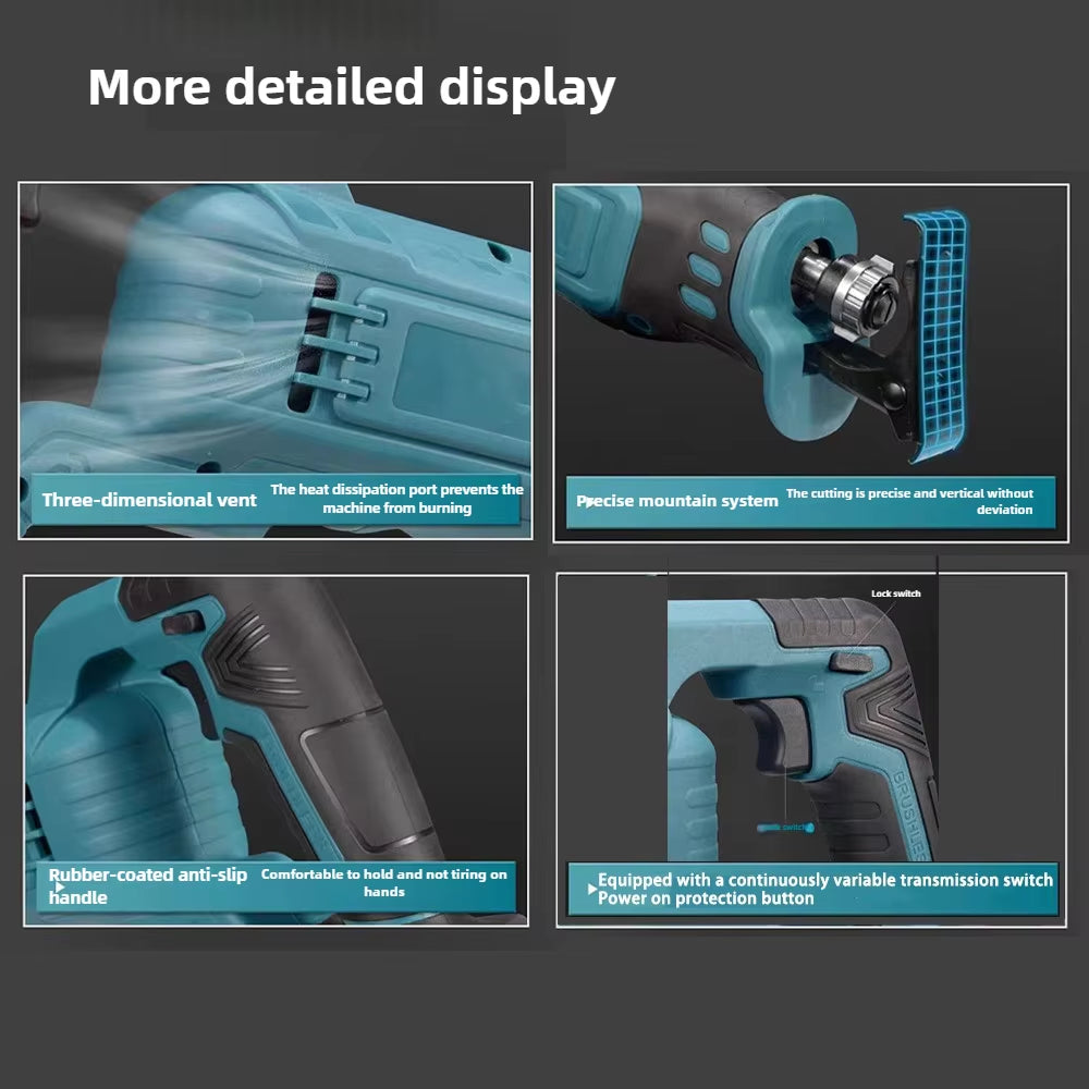 Brushless Reciprocating Saw High-Power Cutting Saw Handheld Multifunctional Household Small Electric Saw No Battery