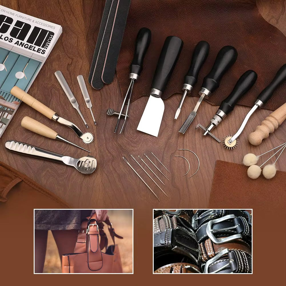 Fenrry 37Pcs Leather Work Tools Leather Hand Tools with Edge Skiver Sewing Tools Leather Craft Tools for Beginners
