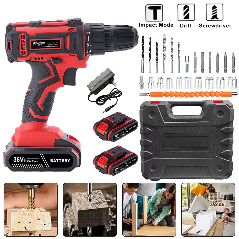 Power Tools Professional Wireless Drill Electric Driver Woodwork Screwdriver Mechanical Battery Set Impact Drilling Machine