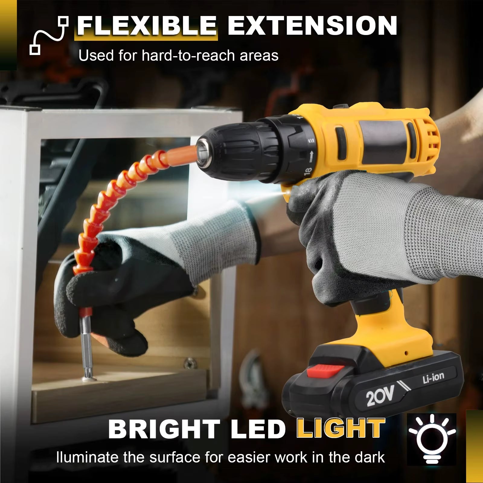 20V Cordless Drill Set Electric Screwdriver Mini DIY Tools Variable Speed Brushed Motor Power Source Battery Local US Warehouse