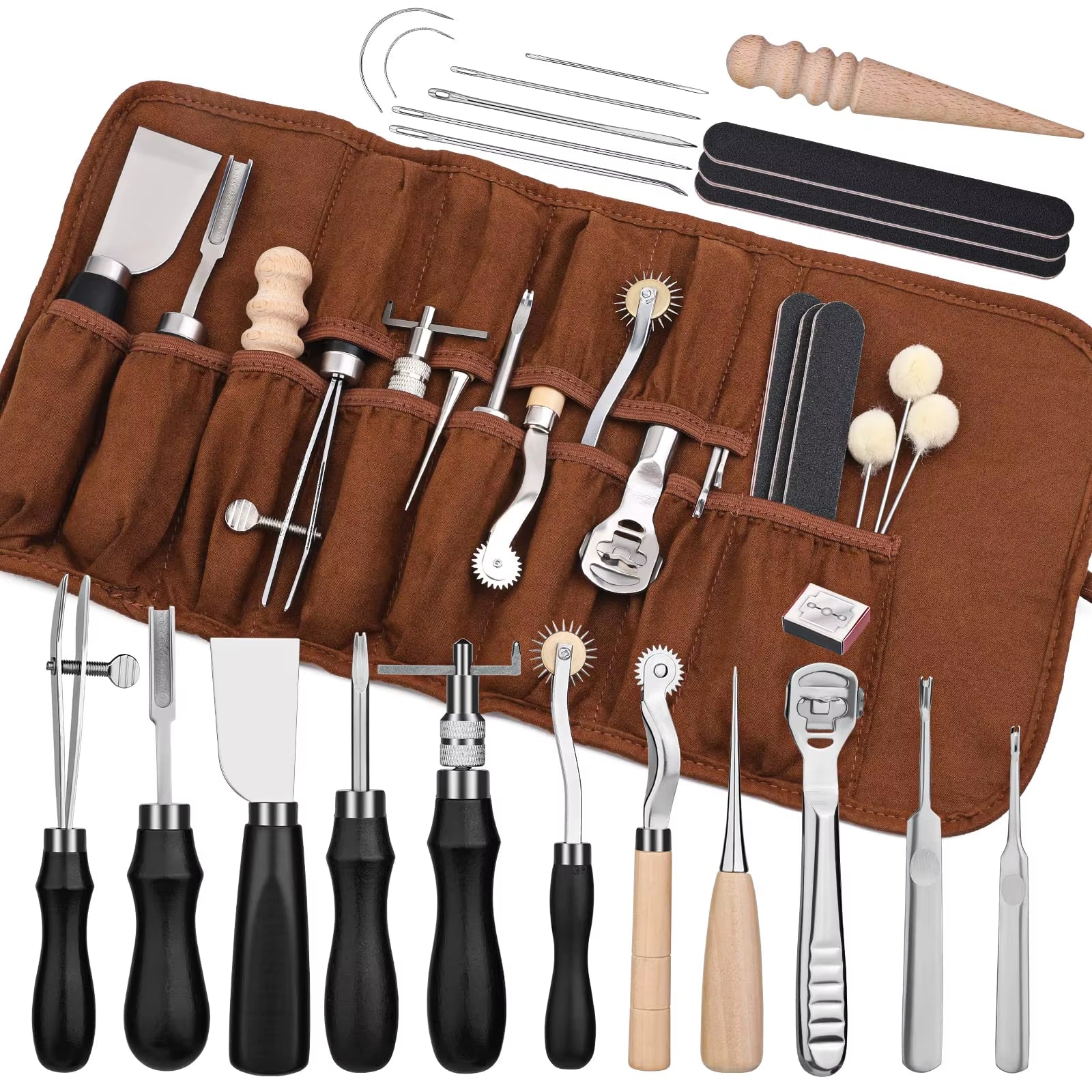 Fenrry 37Pcs Leather Work Tools Leather Hand Tools with Edge Skiver Sewing Tools Leather Craft Tools for Beginners
