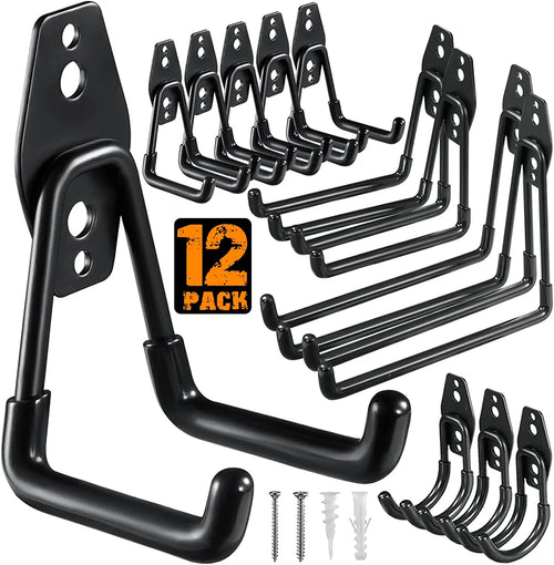 12 Pcs Garage Hooks, Heavy Duty Wall Hooks, for Organizing Power Tools, Ladders, Bulk Items