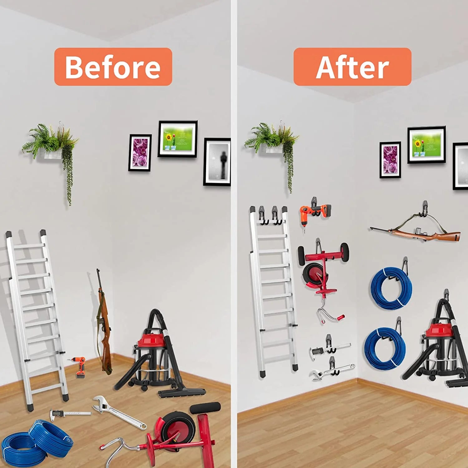 12 Pcs Garage Hooks, Heavy Duty Wall Hooks, for Organizing Power Tools, Ladders, Bulk Items