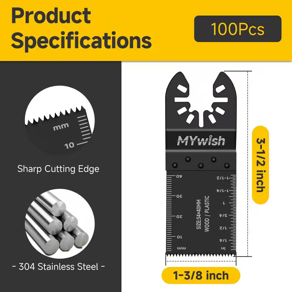 100-Pieces Oscillating Tool Blades Professional Universal Oscillating Saw Blades Wood Multitool Blades