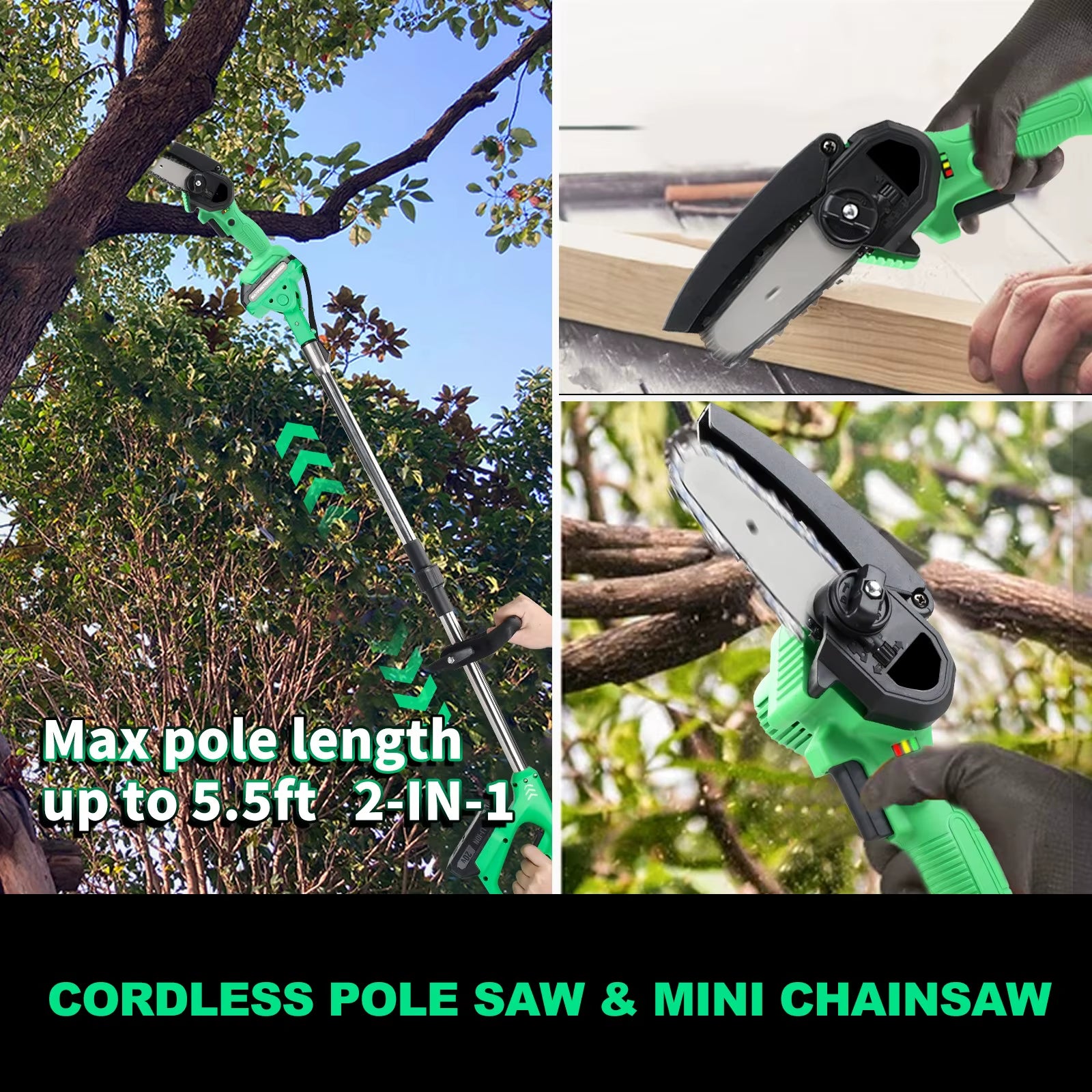 20V 4 Inch Industrial Cordless Pole Saw & Mini Chainsaw Long Pole DIY Grade for Wood Cutting Local US Warehouse