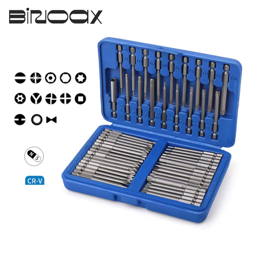 50Pcs Extra Long Reach Bit Set 75Mm Security Screwdriver Bits Torx Star Hex Philips Square Spanner Bit