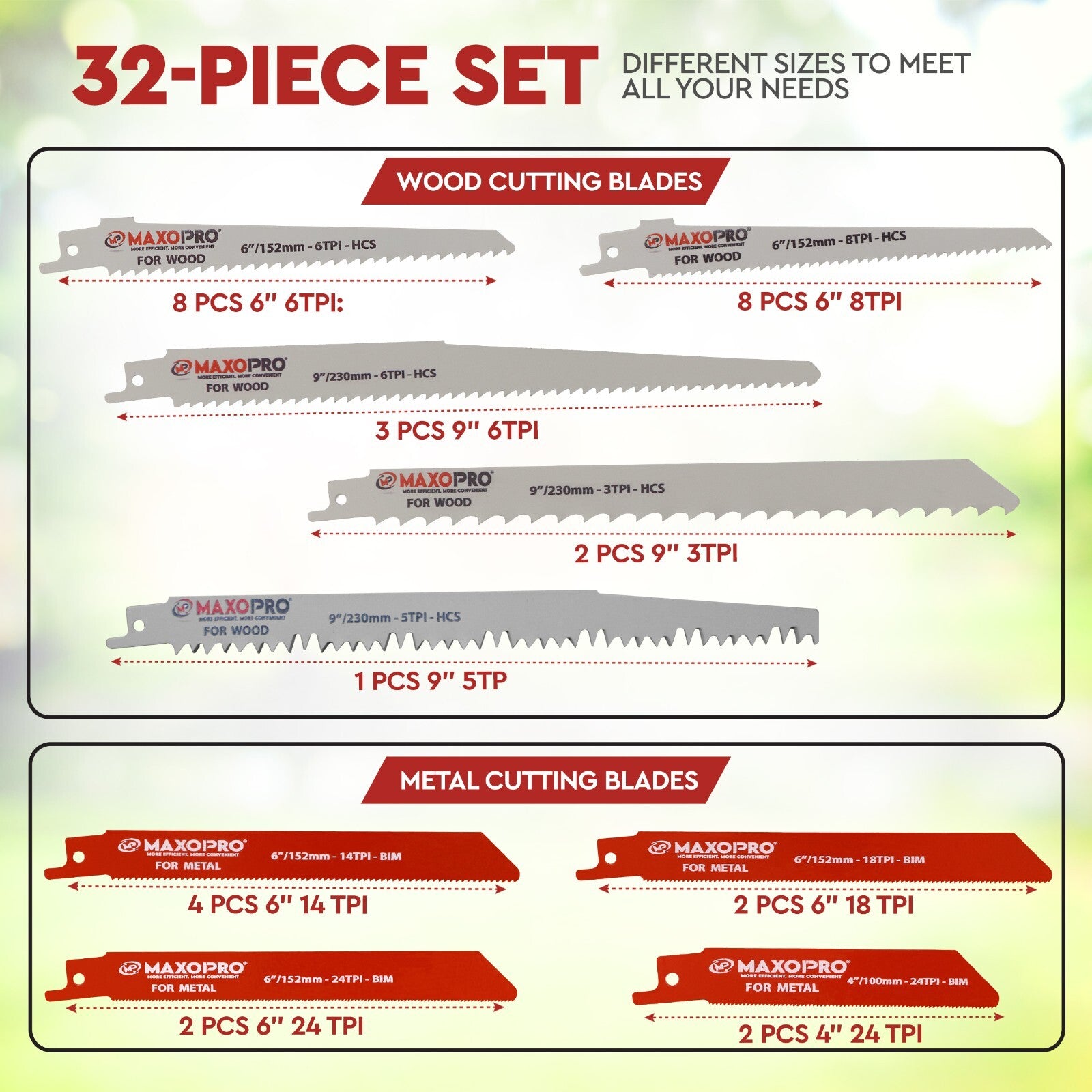 32-Pieces Reciprocating Saw Blades Set – Premium Quality Blades Metal