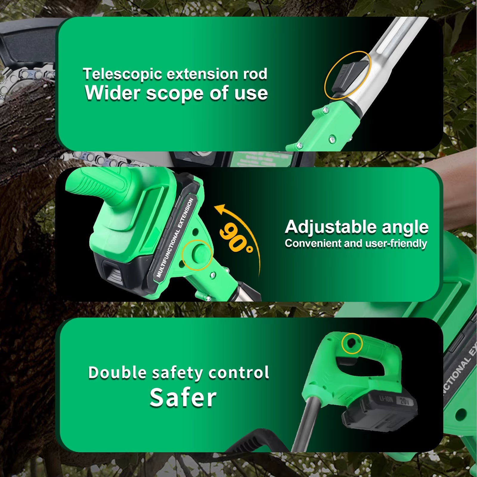 20V 4 Inch Industrial Cordless Pole Saw & Mini Chainsaw Long Pole DIY Grade for Wood Cutting Local US Warehouse