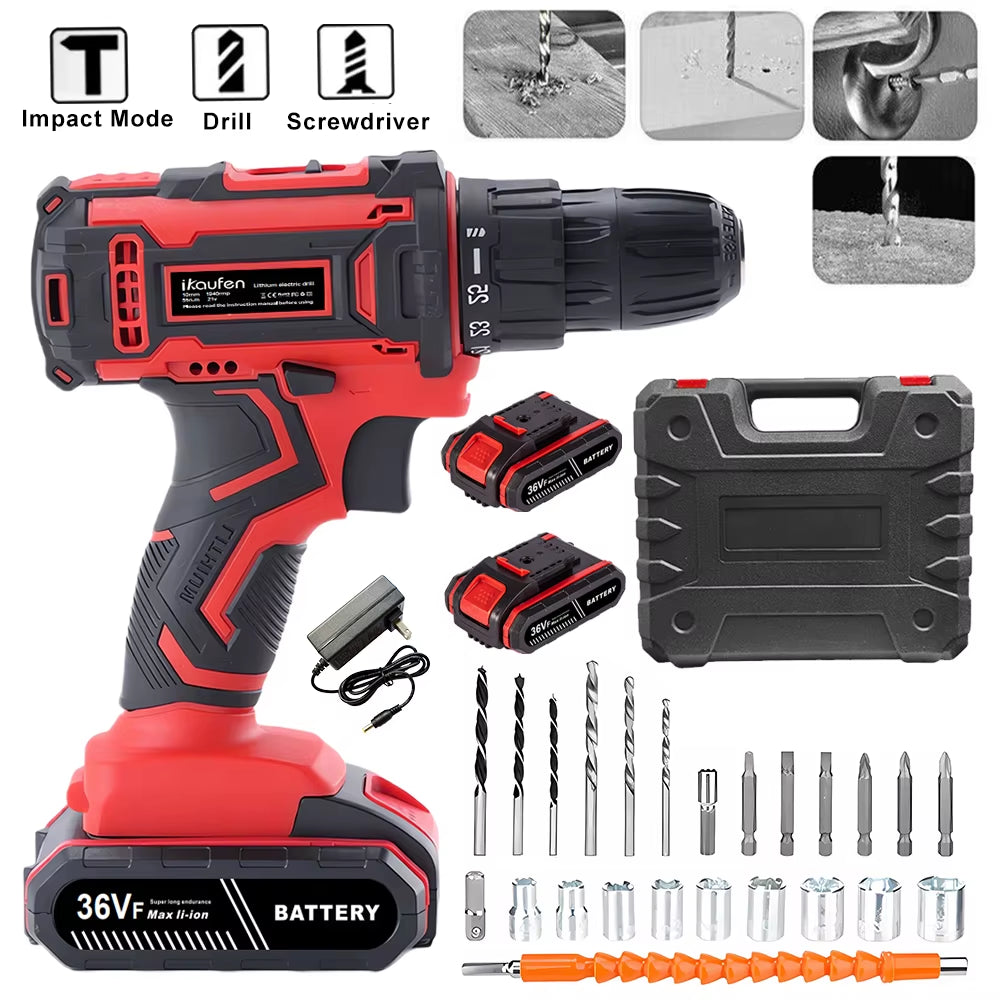 Power Tools Professional Wireless Drill Electric Driver Woodwork Screwdriver Mechanical Battery Set Impact Drilling Machine