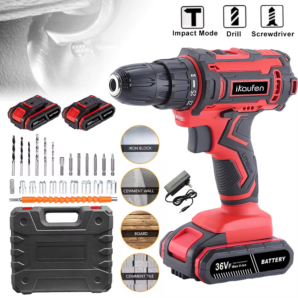 Power Tools Professional Wireless Drill Electric Driver Woodwork Screwdriver Mechanical Battery Set Impact Drilling Machine