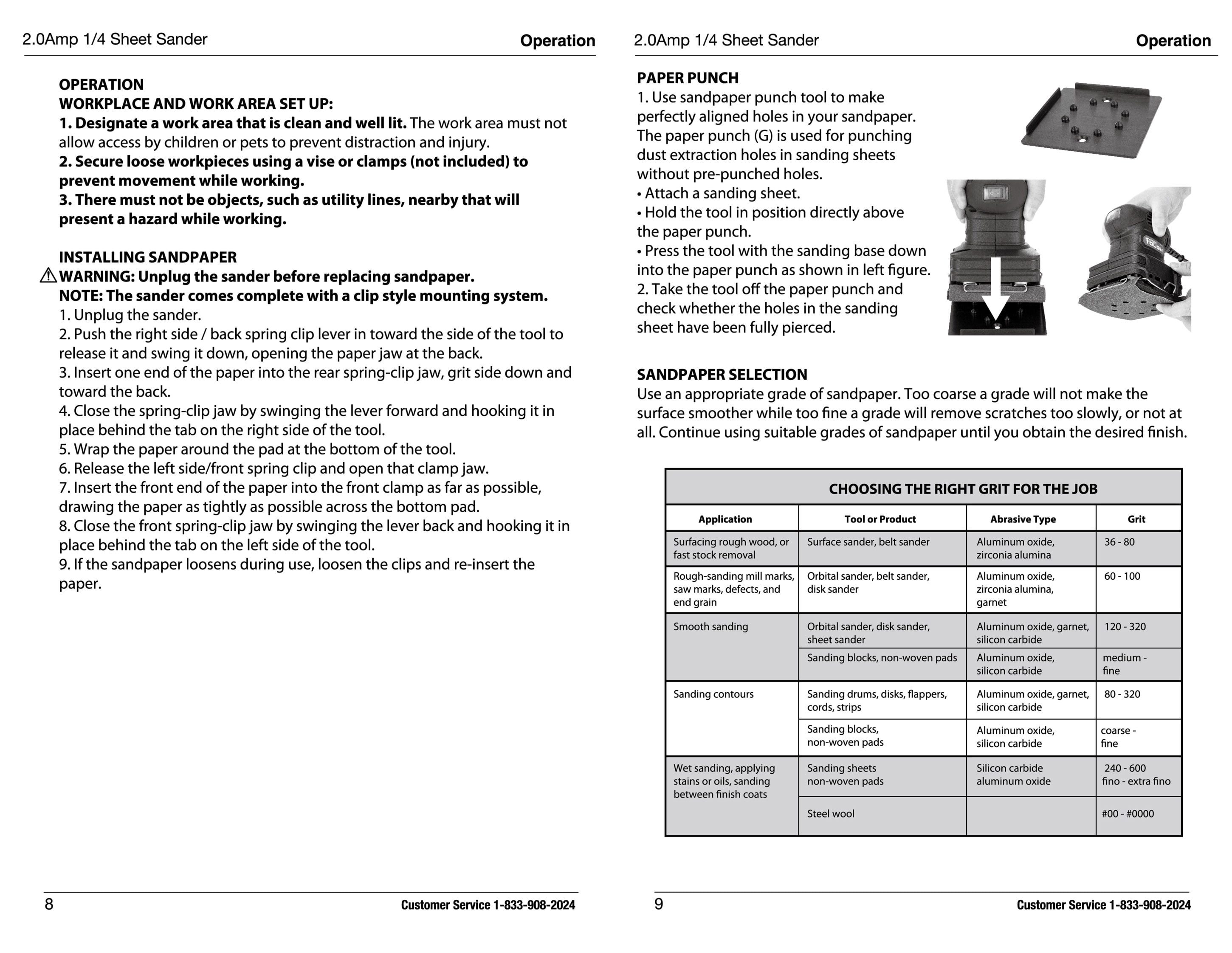 2 Amp Corded 1/4 Sheet Palm Sander with Dust Bag, Vacuum Hose Adapter, Punch Plate & 3 Sanding Sheets, New Condition