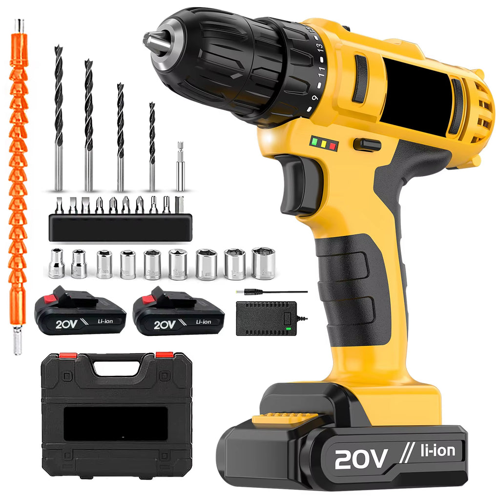 20V Cordless Drill Set Electric Screwdriver Mini DIY Tools Variable Speed Brushed Motor Power Source Battery Local US Warehouse