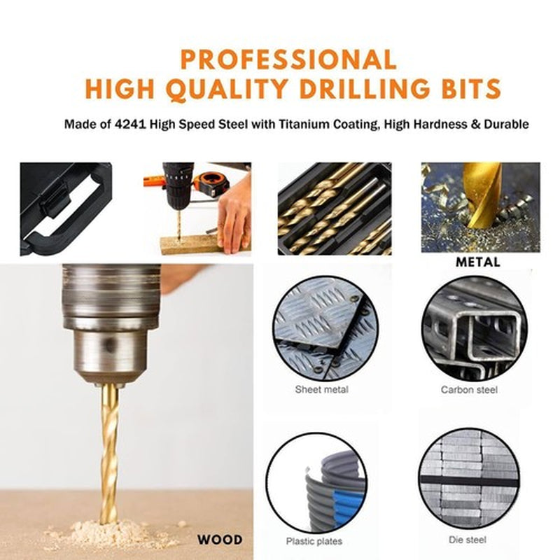 99 PCS HSS 135° TIP TITANIUM COATED TWIST DRILL BIT SET 1.5-10MM IRON BOX