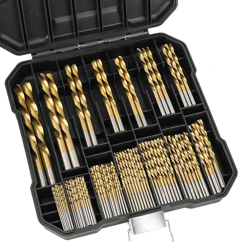 99 PCS HSS 135° TIP TITANIUM COATED TWIST DRILL BIT SET 1.5-10MM IRON BOX